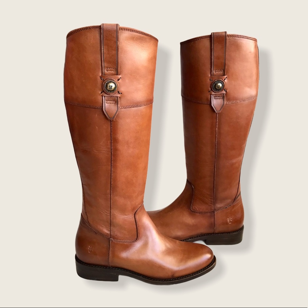 Frye Jayden Button Zip Up Cognac Brown Leather Equestrian Knee High Tall Boots - Picture 6 of 16